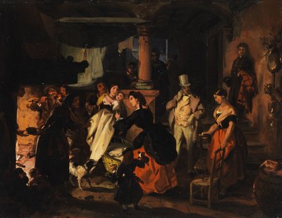 High Visit to a Worker Family with a Small Child by Angelo Inganni